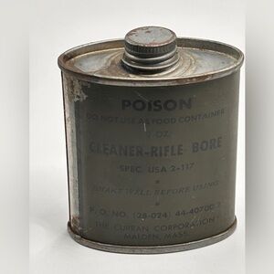 Poison Tin World War II Era Curran Corporation Military Rifle Bore Cleaner
